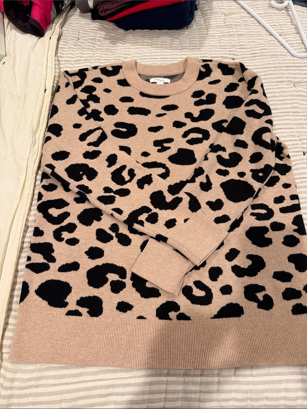 Daily Ritual Beige and Black Leopard Crewneck Sweater